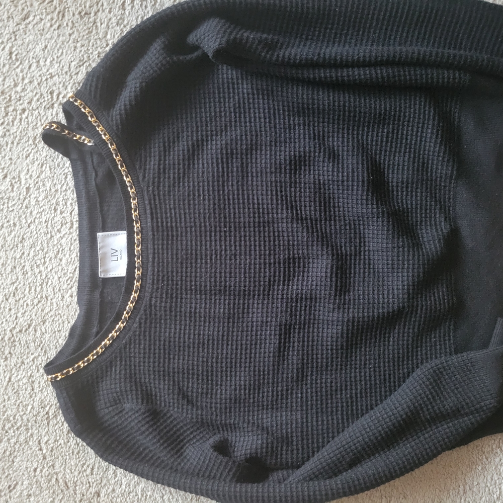 Milano Black Sweater with Gold Chain Detail